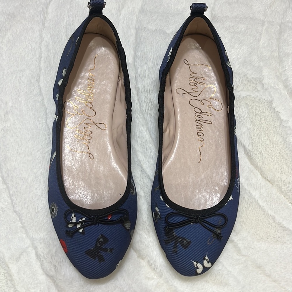 Libby Edelman Clarissa Ballet Flat Equestrian Horse Shoe Bows Blue Size 7.5